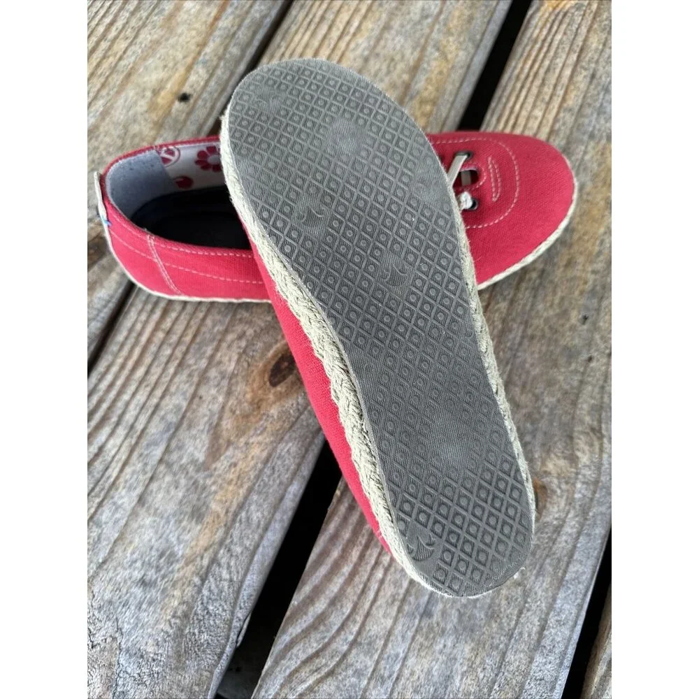 Freewaters Lace Up Ballet Flats Espadrilles Red Slip-On Shoes 640520 Womens Sz 7